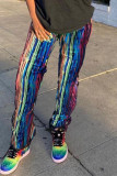 Turquoise Fashion Casual Print Basic Regular Mid Waist Trousers