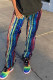 Turquoise Fashion Casual Print Basic Regular Mid Waist Trousers