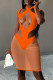 Tangerine Red Sexy Solid Hollowed Out Patchwork Sheath Dresses