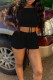 Black Fashion Casual Solid Bandage O Neck Short Sleeve Two Pieces