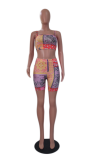 Red Sexy Print Patchwork Spaghetti Strap Sleeveless Two Pieces