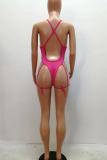 Red Sexy Solid Hollowed Out Patchwork Swimwears