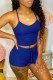Deep Blue Sexy Casual Solid Backless Spaghetti Strap Sleeveless Two Pieces