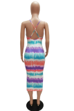 Red Sexy Print Patchwork Spaghetti Strap Pencil Skirt Dresses