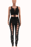 Silver Sexy Solid Hollowed Out V Neck Sleeveless Two Pieces