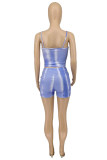Pink Fashion Sexy Letter Print Ripped Spaghetti Strap Sleeveless Two Pieces
