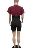 Pink Casual Solid Patchwork O Neck Short Sleeve Two Pieces