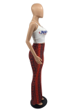 Purple Casual Print Patchwork Boot Cut Mid Waist Speaker Full Print Bottoms