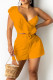 Orange Casual Solid Patchwork Flounce V Neck Two Pieces