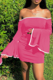 Pink Sexy Solid Patchwork Strapless Pencil Skirt Dresses