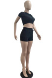 Pink Fashion Casual Solid Bandage O Neck Short Sleeve Two Pieces