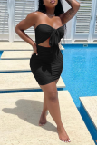 Purple Sexy Solid Patchwork Strapless Pencil Skirt Dresses
