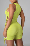 Yellow Sexy Solid Frenulum O Neck Skinny Rompers