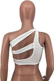 White Sexy Casual Solid Backless One Shoulder Tops