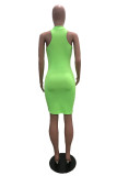Light Green Fashion Sexy Solid Backless O Neck Sleeveless Dress