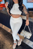 White Sexy Casual Solid Vests Pants O Neck Sleeveless Two Pieces
