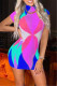 Blue Fashion Sexy Print Basic Turtleneck Sleeveless Dress