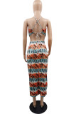 Multicolor Fashion Sexy Print Backless Strapless Sleeveless Two Pieces