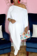 White Casual Solid Patchwork One Shoulder Long Sleeve Two Pieces