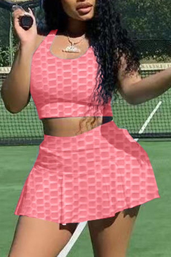 Pink Casual Solid Patchwork Spaghetti Strap Sleeveless Two Pieces