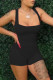 Black Fashion Sexy Solid Backless Strap Design Square Collar Skinny Romper