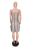 Grey Fashion Sexy Print Backless Spaghetti Strap Sleeveless Dress