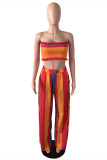 Multicolor Sexy Casual Striped Print Backless Strapless Sleeveless Two Pieces