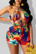 Red Sexy Print Hollowed Out Draw String Swimwears