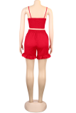 Red Casual Solid Flounce Spaghetti Strap Sleeveless Two Pieces