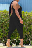 Blue Casual Solid Backless Spaghetti Strap Harlan Jumpsuits