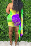 Yellow Sexy Patchwork Tie-dye Strapless Plus Size Two Pieces
