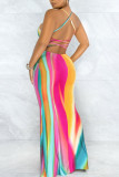 Red Sexy Print Patchwork Spaghetti Strap Straight Dresses
