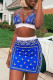 Blue Fashion Sexy Print Backless Halter Sleeveless Two Pieces