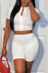 White Casual Solid Patchwork Cardigan Zipper O Neck Short Sleeve Two Pieces