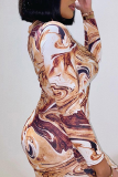 Colour Sexy Print Patchwork Half A Turtleneck Pencil Skirt Dresses