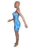 Rose Red Fashion Casual Print Vests U Neck Sleeveless Two Pieces