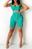 Green Sexy Solid Split Joint Zipper Collar Sleeveless Two Pieces