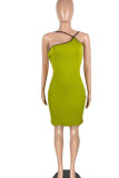 Red Sexy Solid Patchwork Frenulum Asymmetrical Pencil Skirt Dresses