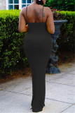 Yellow Fashion Sexy Solid Backless Slit V Neck Sling Dress
