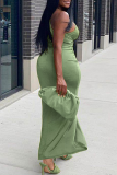 Green Sexy Solid Hollowed Out Halter Irregular Dress Dresses