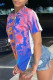 Blue Purple Fashion Casual Print Patchwork O Neck T-Shirts