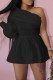 Black Sexy Casual Solid Basic Oblique Collar Long Sleeve Dresses