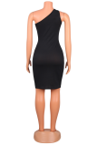 Red Sexy Solid Hollowed Out One Shoulder Pencil Skirt Dresses