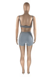 Blue Gray Sexy Casual Solid Backless V Neck Sleeveless Two Pieces