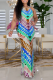 Blue Sexy Print Patchwork O Neck Irregular Dress Dresses