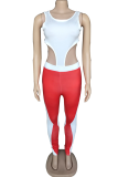 Red Casual Solid Patchwork O Neck Skinny Jumpsuits