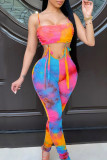 Red Sexy Print Hollowed Out Patchwork Frenulum Skinny Jumpsuits