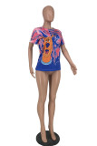 Blue Purple Fashion Casual Print Patchwork O Neck T-Shirts