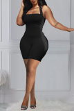 Rose Red Sexy Solid Patchwork Cold Shoulder Skinny Rompers