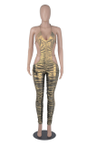 Blue Sexy Solid Hollowed Out Halter Skinny Jumpsuits